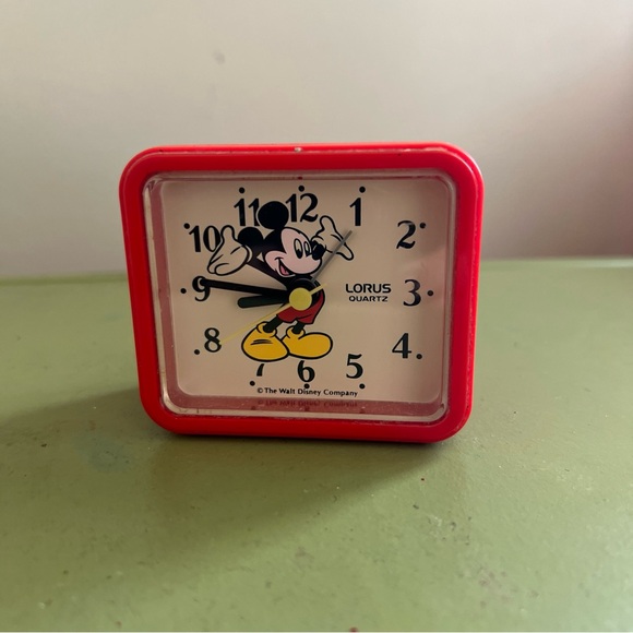 Vtg Lorus Disney Mickey Mouse Alarm Clock Red Quartz Japan Mini NON-WORKING - Picture 1 of 4